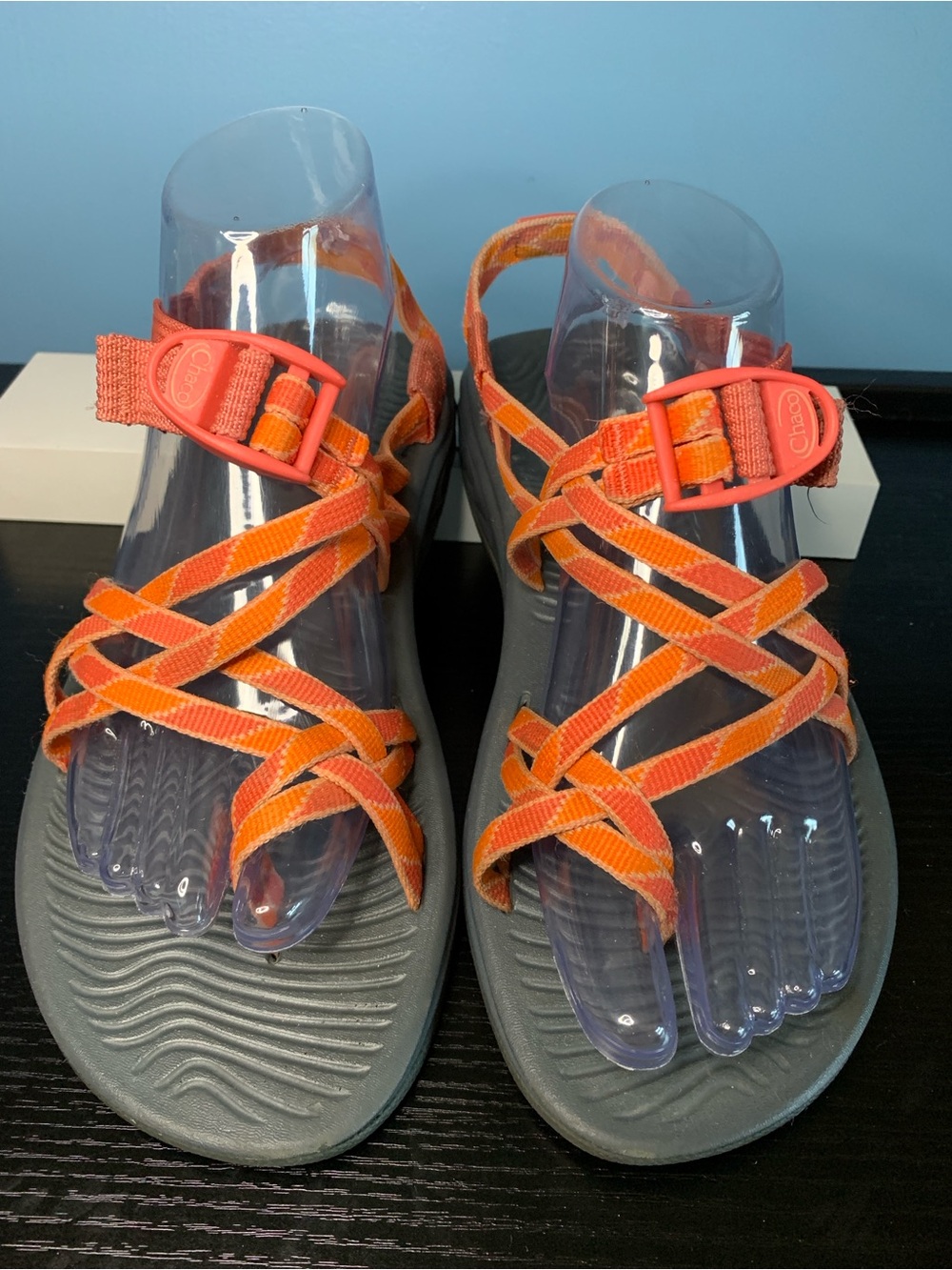 Chaco Orange Strappy Sandals with Gray Footbed